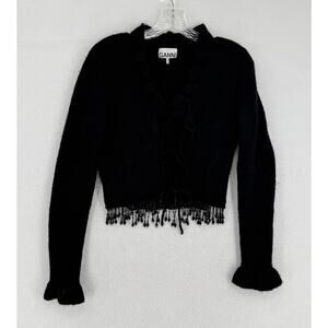 Ganni Womens Black Bead Embellished Alpaca Wool Cardigan Sz S